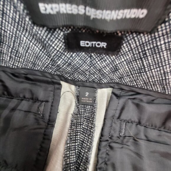 Express Design Studio Editor Capri sz 2 Cropped Pant Black Gray Patterned Cotton - Picture 4 of 13
